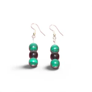 Boucles d'oreilles en Malachite et Tourmaline